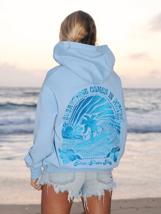 Pink Palm Puff Sweaters - NEW Pink Palm Puff Everything Comes in Waves Hoodie in Blue choose size